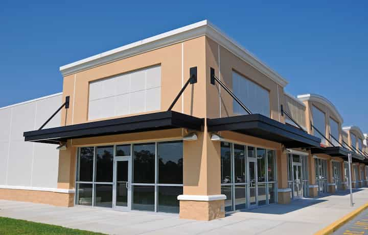 Bright red commercial awning in Panama City, FL.